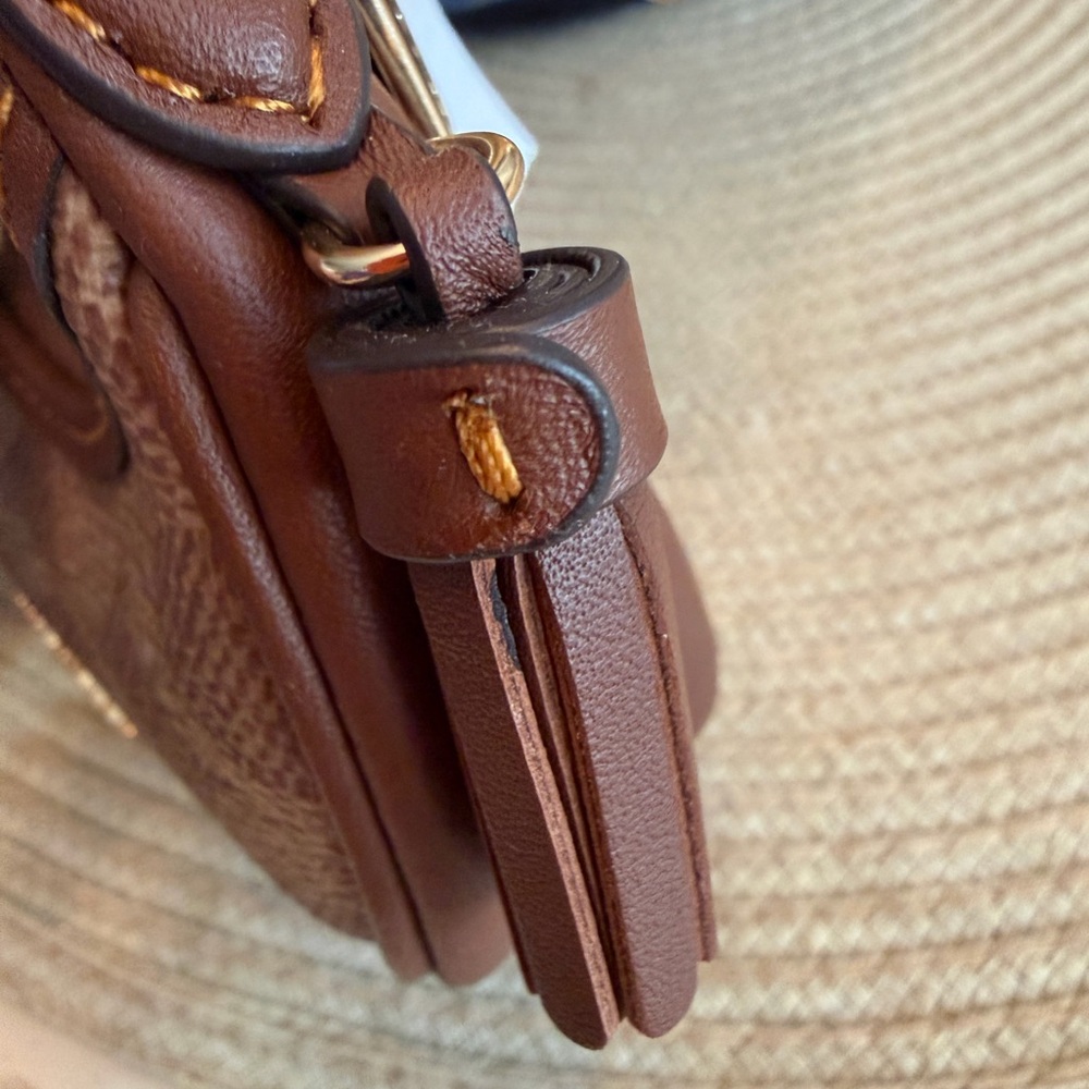 NWT MINI Coach Brown Signature Leather Bag Coin Purse Charm with Key Ring - Picture 6 of 11